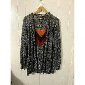 Life is Good Chunky Knit Cardigan XL Hooded Open Front Sunset Heart Pockets